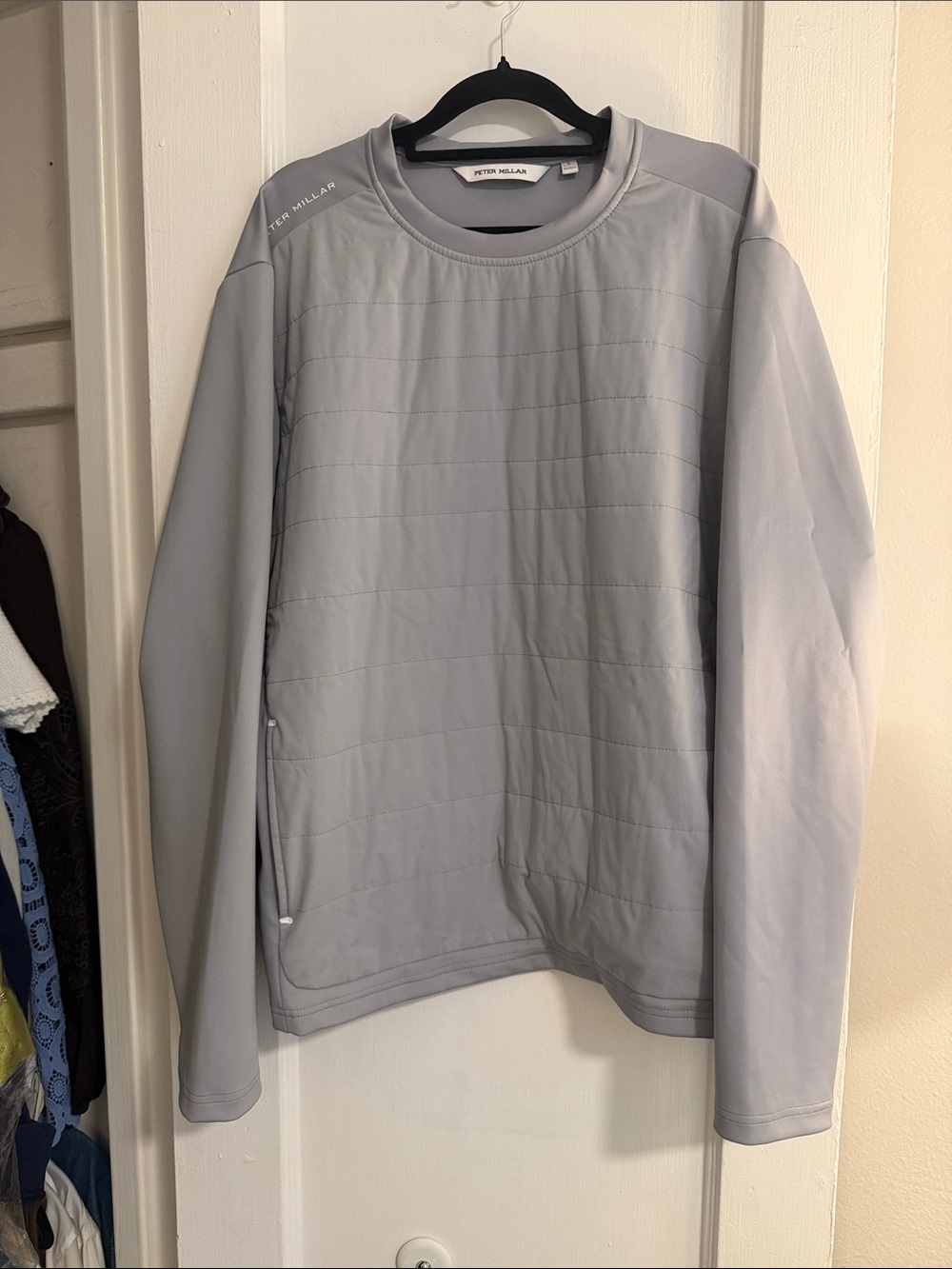 Peter Millar Light Gray Quilted Crewneck pullover